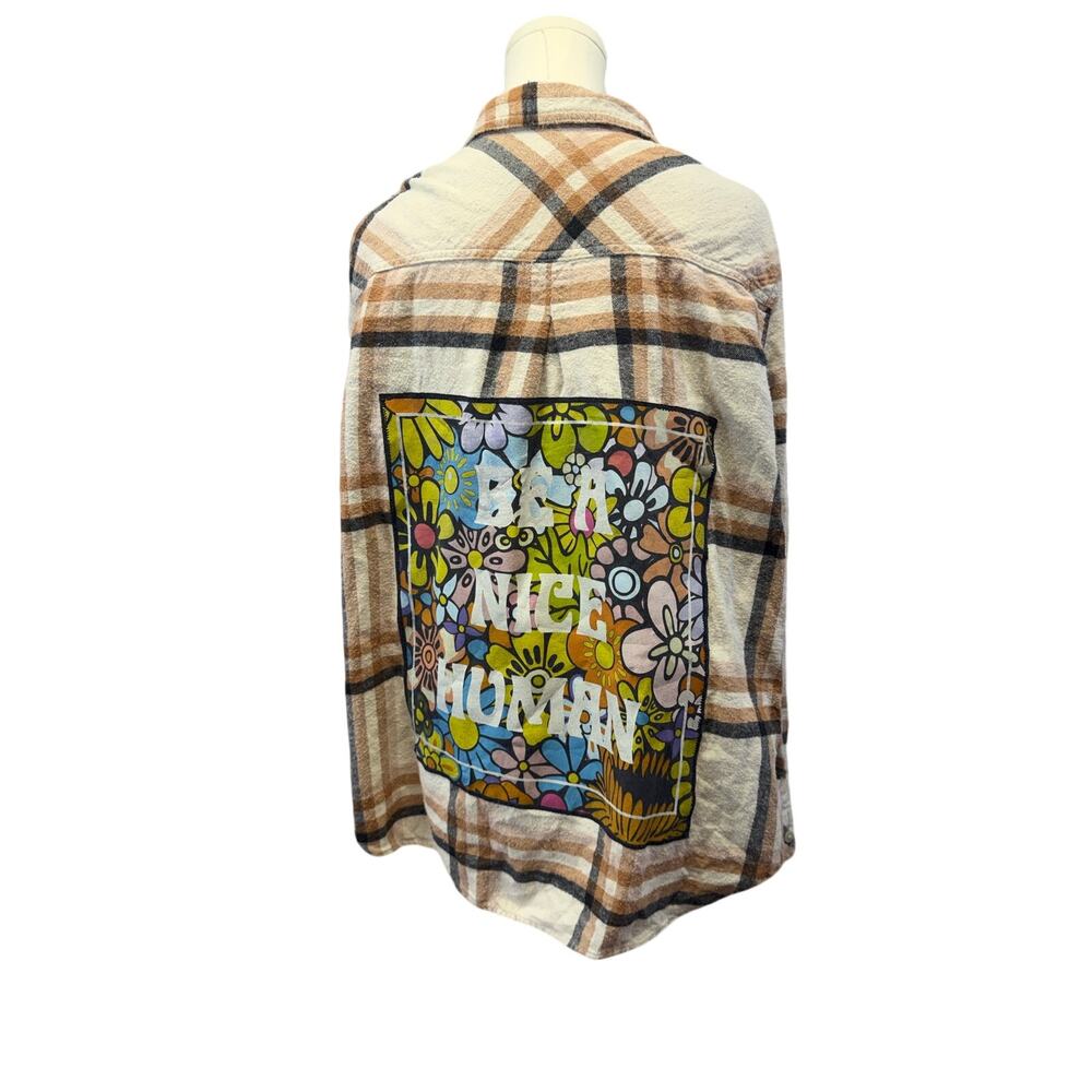 Original upcycled custom flannel shirt graphic tee on back bespoke